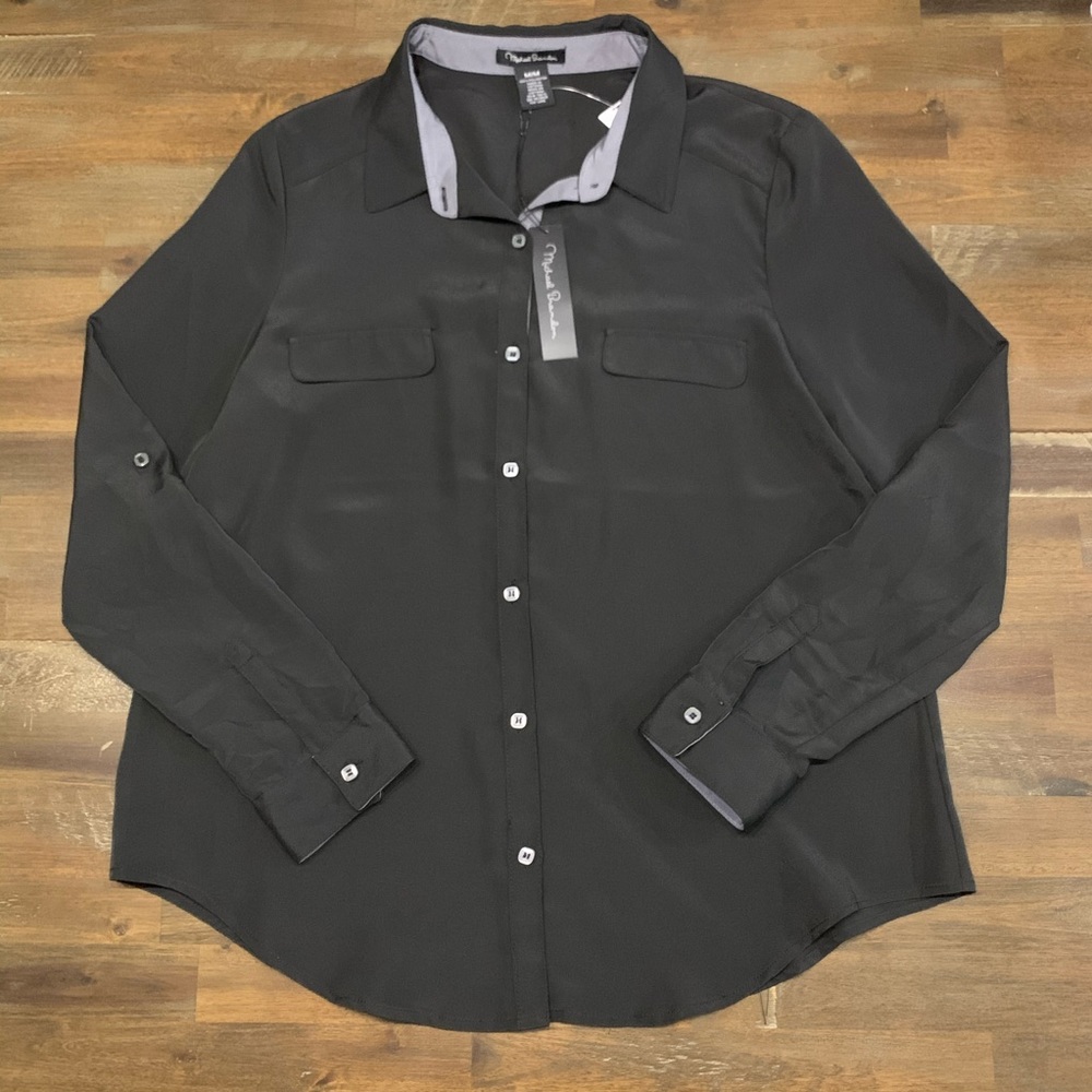 ✅ Michael Brandon women’s black button down long sleeve dress shirt NEW